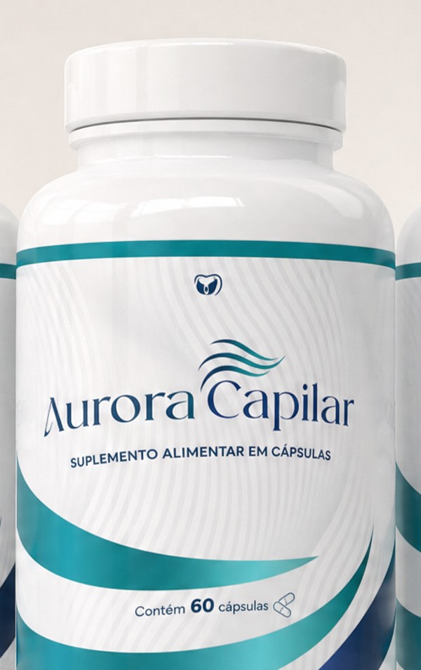 Frasco do suplemento Aurora Capilar com 60 cápsulas